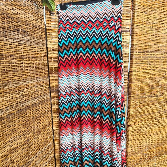 Lock and Love Maxi Skirt Size L Fold Down Waist Southwestern Colors Turquoise - Picture 1 of 5